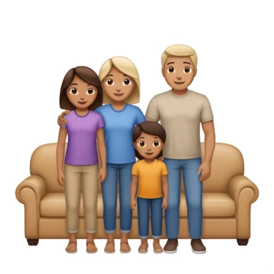 family posing for photo, living room background sticker