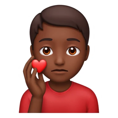 A red emoji that is sad and has a hand making a heart sticker