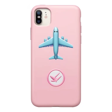 White iPhone with pastel pink case and airplane mode symbol, minimal aesthetic sticker