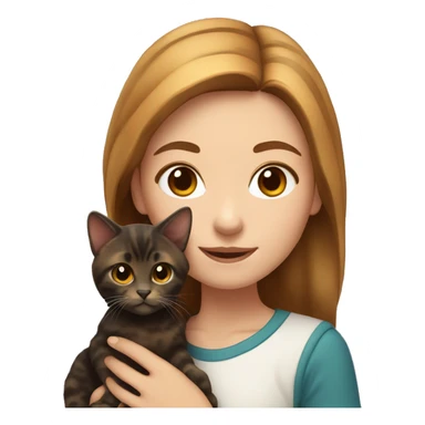 girl with light brown hair holding a dark tortoiseshell kitten  sticker