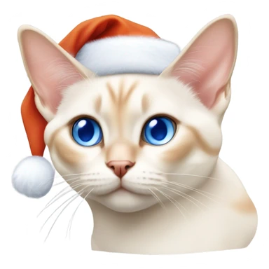 chubby flame point Siamese, white fur with orange accents and blue eyes wearing a red christmas hat  sticker
