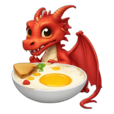 sad red dragon eating breakfast sticker