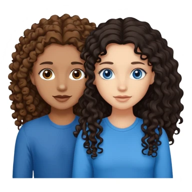 Two best friends .bestie 1: beige skin with brown long hair and blue eye. Bestie 2:mixed race skin with curly black hair and brown eye sticker