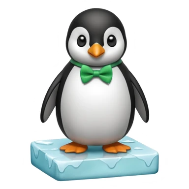 penguin, green bow tie, standing on small ice melting block sticker