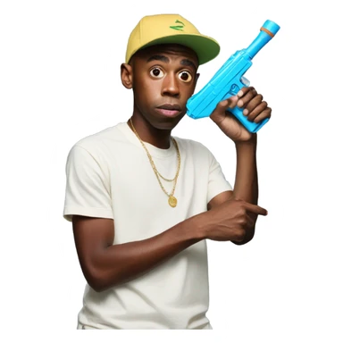 tyler the creator holding a water pistol  sticker