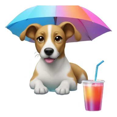 Dog sitting by the pool with an umbrella and a drink ￼ sticker
