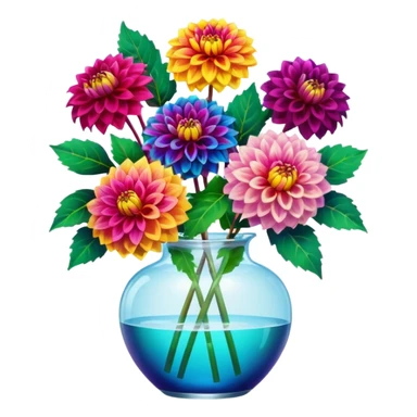 realistic dahlia flowers in a clear vase with clear water sticker