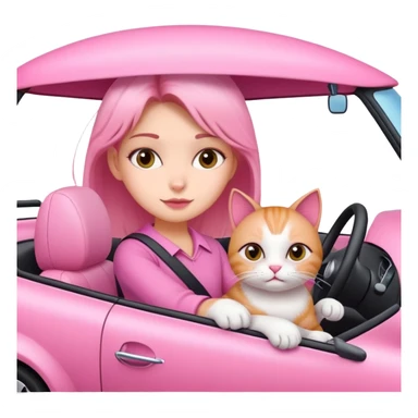 Girl driving a pink car with her cat sticker