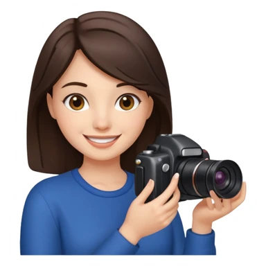 A brunette girl smiling, she’s a proud and successful filmmaker 🍿🌍✨ Holding a camera or behind / next to a camera, / holding awards  sticker