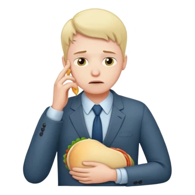 a tired office worker holding his stomach thinking about food sticker