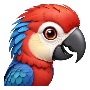cinematic-cute-macaw-portrait-emoji,-head-tilted-playfully-and-inquisitively,-with-a-dazzling-red-plumage-and-round,-sparkling-eyes-filled-with-charm,-simplified-yet-irresistibly-adorable-features,-highly-detailed, white beak sticker