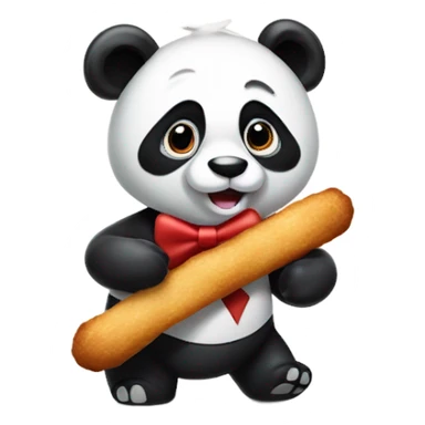 Panda bear with a red bow tie holding a churro sticker