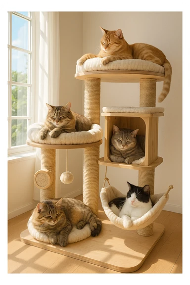 cats relaxing in a vertical playhouse sticker