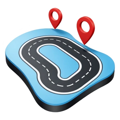 3D navigation map icon, simple curved road, location pin, smooth rounded shapes, Waze style, blue white and black colors, small red accents, clean minimal design, no background sticker