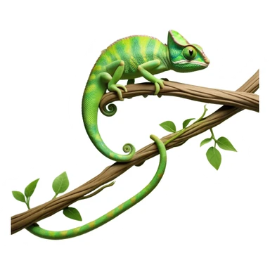 cinematic-chameleon-realistic-full-body-climbing-emoji,-slender-body-gripping-a-twisting-vine-with-prehensile-feet,-scaly-green-skin-shifting-shades-with-its-environment,-large-bulging-eyes-rotating-independently,-delicate-coiled-tail-curling-behind,-long-tongue-slightly-protruding-as-if-ready-to-strike,-simplified-yet-realistic-focused-features,-highly-detailed,-glowing-with-an-ethereal-forest-light sticker