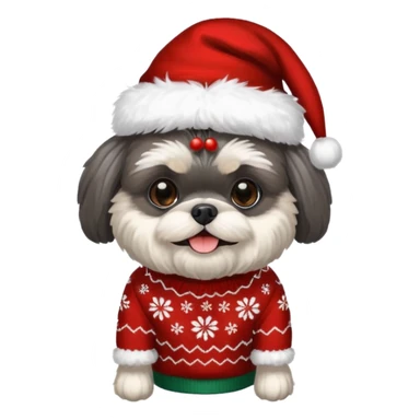 dark grey shih tzu christmas sweater and hat sticker