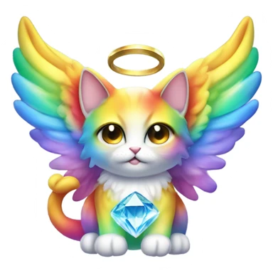 Cute Heavenly Rainbow 4d Diamond ultra Omni-Cat God with wings and a ring around its body and another ring above it’s head  sticker