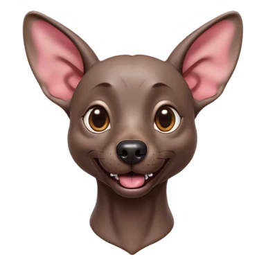 Cinematic Comical Xoloitzcuintle dog Portrait Emoji, Head tilted dramatically with an exaggeratedly amused expression, featuring smooth, hairless ebony skin with pronounced wrinkles and wide, expressive dark eyes filled with playful disbelief, Simplified yet hilariously expressive features, highly detailed, glowing with a slightly sassy glow, high shine, dramatic yet playful, stylized with an air of cheeky mischief, bright and endearing, soft glowing outline, capturing the essence of a spirited and over-the-top companion, so meme-worthy it feels like it could side-eye its way into internet fame instantly! sticker