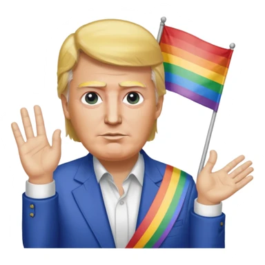 donald trump wrapped in a rainbow flag with a shirt that says “i love osama bin laden” and osama bin laden is next to him holding his hand sticker