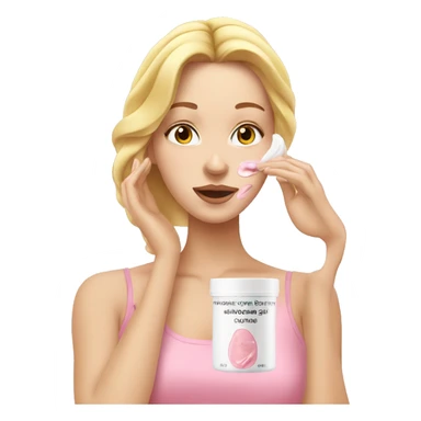 white girl applying cream on face pink sticker