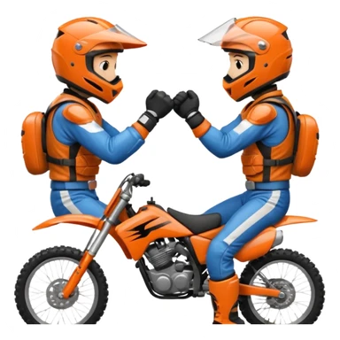 2 dirtbike racers in gear and gloves fist bumping sticker
