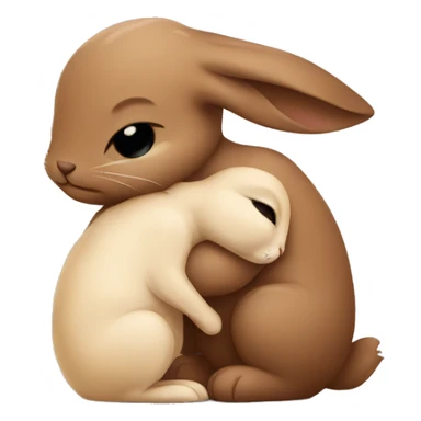 Brown bunny hugging beige bunny sticker