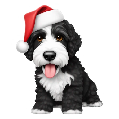 Black and white bernadoodle with santa hat sticker