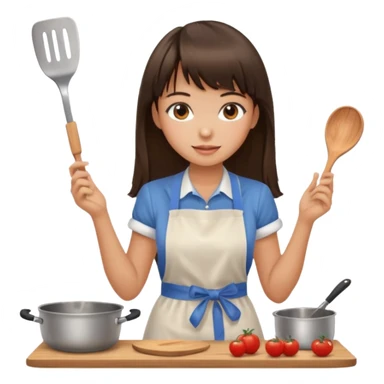 girl brunette with bangs long hair cooking sticker