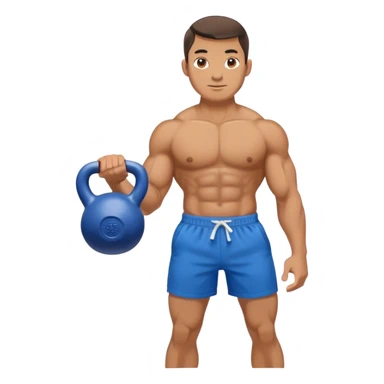 strong man with blue shorts holding kettlebell sticker