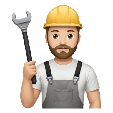  guy who looks very handsome, he has a beard, wears a white tee shirt and holds a wrench in one hand and a black hammer in the other  sticker