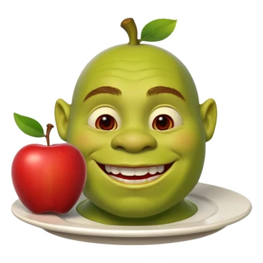 shrek on a plate with an apple in his mouth sticker