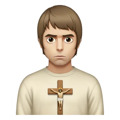 Crucified Liam Gallagher with mod target on his sweater sticker