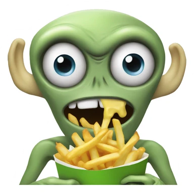 alien eating fries sticker