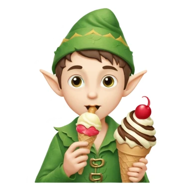 
A young elf boy in leafy clothes licking a triple-scoop ice cream with wide eyes.


A playful forest elf sitting on a log, balancing a huge ice cream tower in one hand.




 sticker