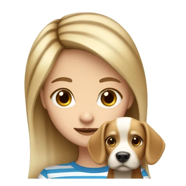 Blond girl with brown eyes holding her blue eyes striped brown dog sticker