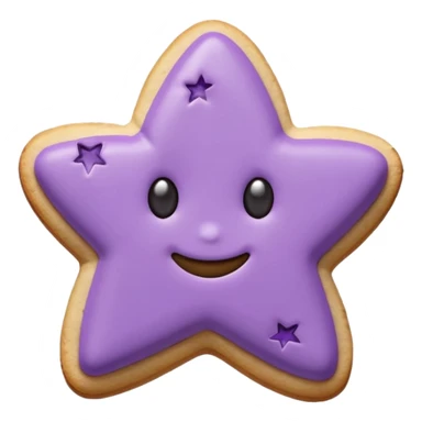 Ultra-realistic pastel purple cookie with a soft, crumbly texture, fine surface cracks, matte baked finish, star-shaped jam cutout revealing glossy dark berry filling sticker