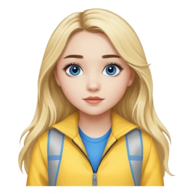 Sabrina Carpenter blue eyes, long blonde hair, yellow tour outfit sticker