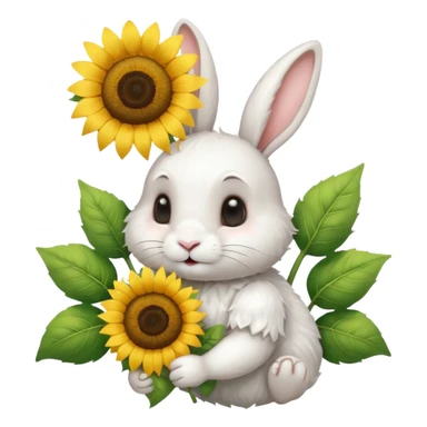 White rabbit with sunflower love sticker