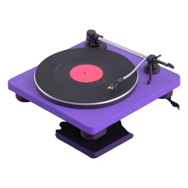 Technics-style turntable in 3D, Disney Pixar animation style, playful rounded features, vibrant colors, black and purple as main colors sticker