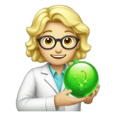 a blonde chemist holds a golba in his hand sticker