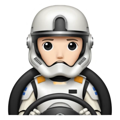 ["Stormtrooper helmet driver, white armor, hands on steering wheel."] sticker