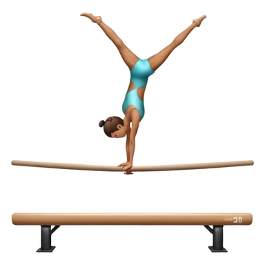 An artistic emoji of a professional sports acrobat performing a stunning balance pose on a narrow beam. The acrobat showcases perfect control, flexibility, and strength, executing an elegant handstand. The background features a bright gymnastics arena with spotlights. sticker