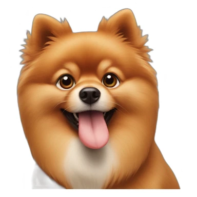 The red-haired pomeranian dog eats a sausage bigger than him sticker