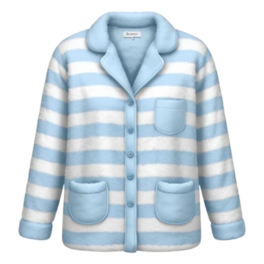 emoji of an isolated fluffy fleece pajama top with soft pastel vertical stripes, plush fuzzy texture, light grey and pastel blue tones, button-down long sleeves, neatly folded flat-lay, no person, no body, no mannequin, cozy warm winter mood, soft shading sticker
