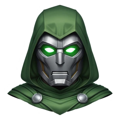 Doctor Doom in full body stance with intense glowing green eyes shining through mask sticker