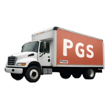 Boxtruck with letters "PGS” on the side sticker