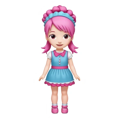 Isolated detaile illustration of the most modern raspberry torte doll figurine full body with pink hair and a hairband sticker