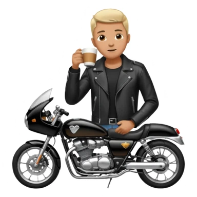 Man drinking coffee with the motorcycle sticker