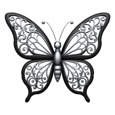 Black and silver filigree butterfly, 3D, extremely detailed design sticker