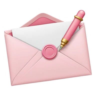 White envelope with powder pink sealing wax, cute sticker